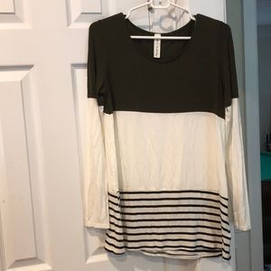 Olive, cream and black stretch tunic